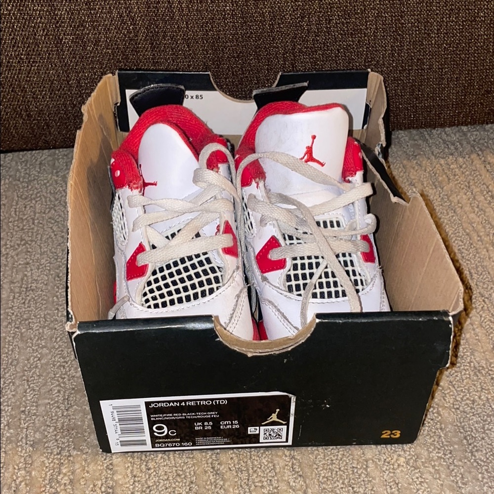 Jordan 4 Retro TD Red and White Sneakers